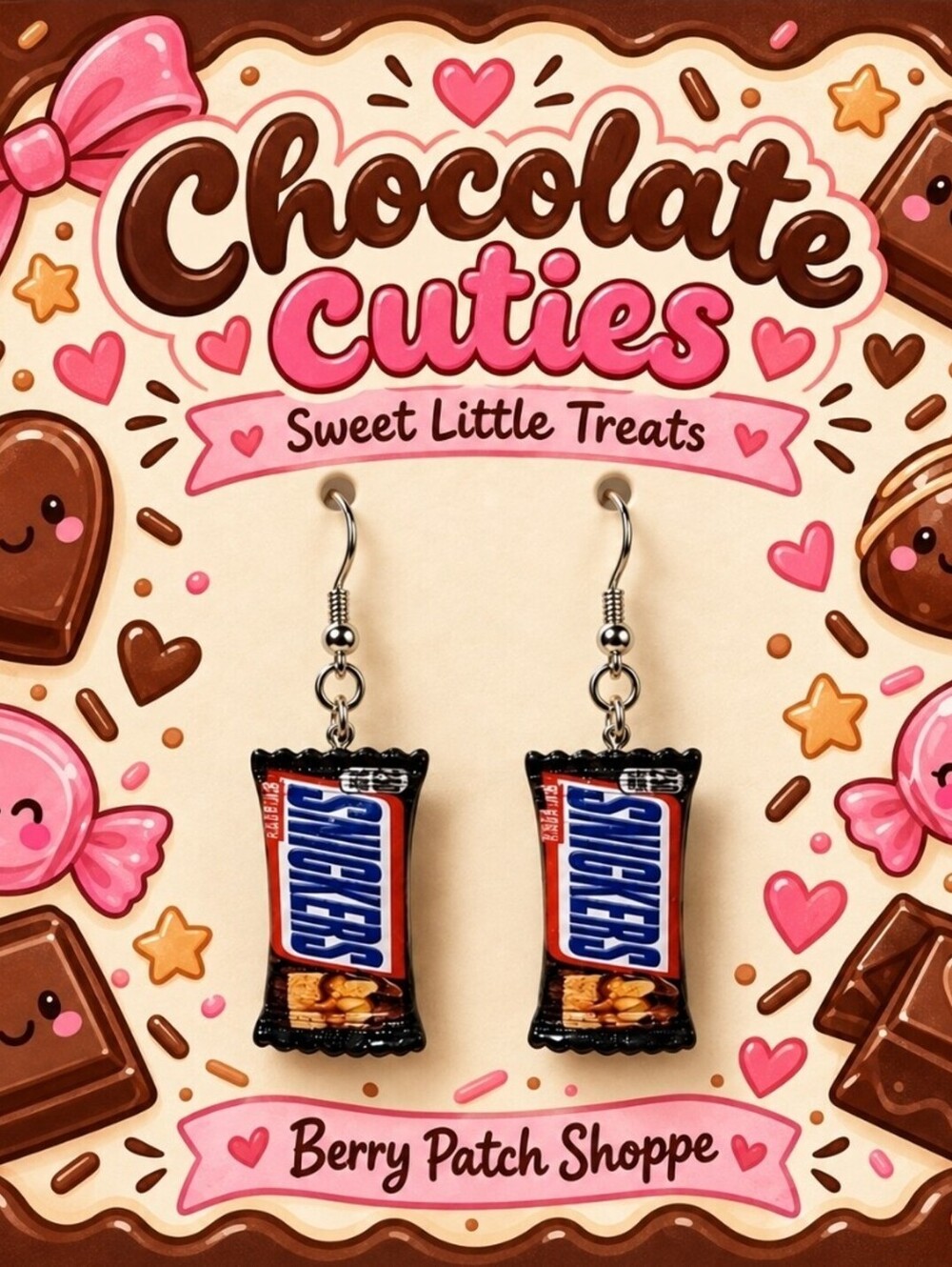 Fun Jewelry Mini Snickers Chocolate Candy Bar Novelty Hypoallergenic Earrings